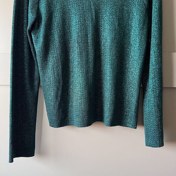 Twelfth Love Green Glittery Long Sleeve Scoop Neck Top Women Sz Medium Shimmer - Picture 5 of 13